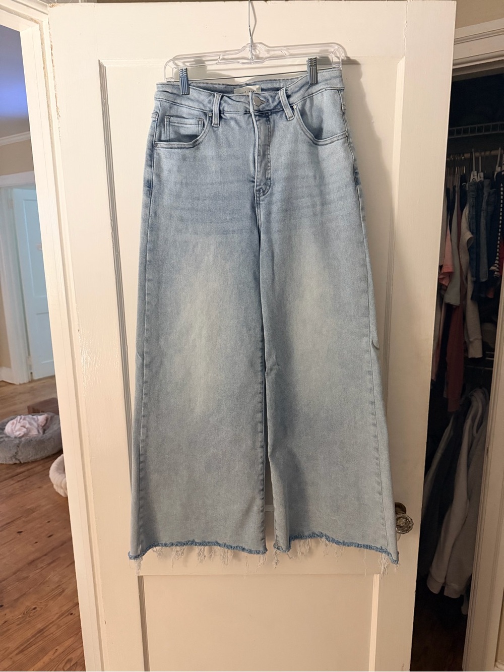 Risen Jeans Light Wash Wide Leg Cropped Denim
